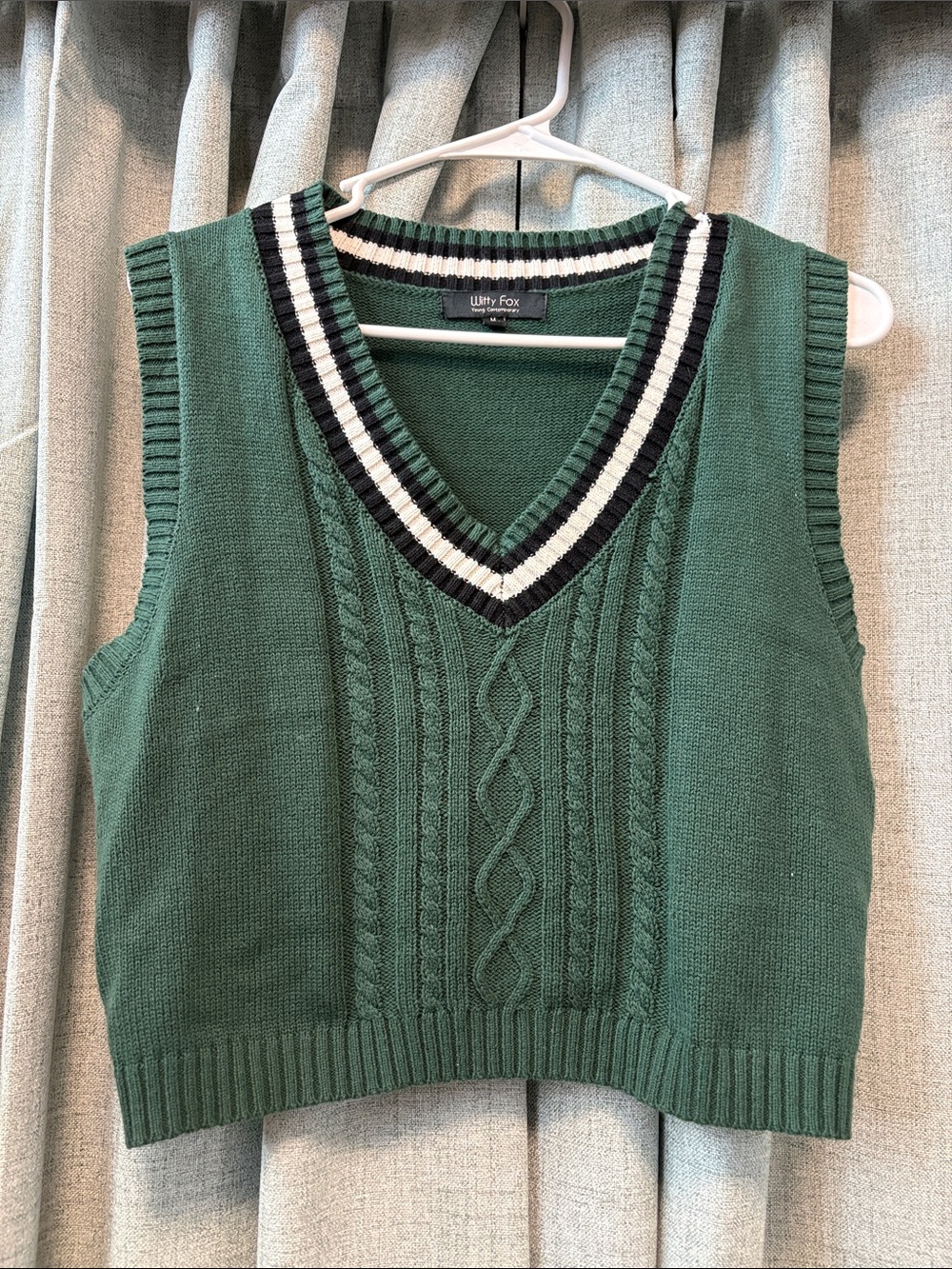 Witty Fox Green Cable-Knit V-Neck Sweater Vest
